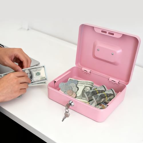 8" Cash Box with Money Tray, Pink, Medium - color: Pink, size: Medium