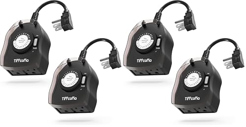 TiFFCOFiO Outdoor Timer Outlet for Lights, 24 Hour Mechanical, Outdoor Light Timer Waterproof, 2 Grounded Outlets for Home and Garden, 15A 1/2HP, Heavy Duty, CSA Listed (4 Pack) - size: 4 Pack