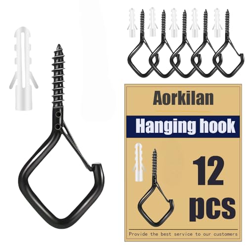 12 Pcs 2.36IN Ceiling Hooks with Safety Buckle for Plants - color: Black, size: 12Pcs