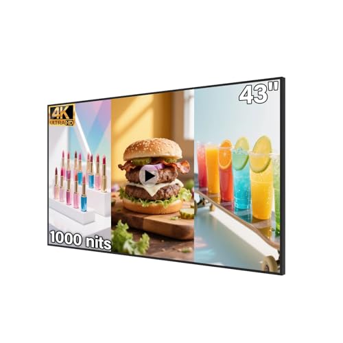 43inch Wall Mount Digital Signage, 1000nits High Brightness Advertising Display, Slim Fit Frameless Digital Kiosk, CMS / Plug & Play Auto Play, 7/24 Timer Switch, Smart Split Screen Play, Android OS - size: 43"+1000nits