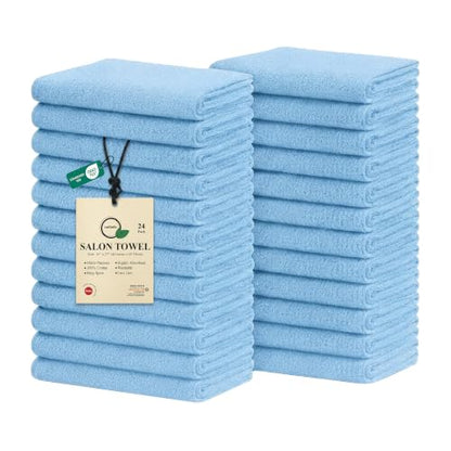 Salon Towels – Pack of 24 (16"x27") 100% Cotton Ring Spun (Not Bleach Proof) Ultra Soft, Highly Absorbent Hand Towels – Bulk for Spa, Gym & Salon (Electric Blue) - color: Electric Blue