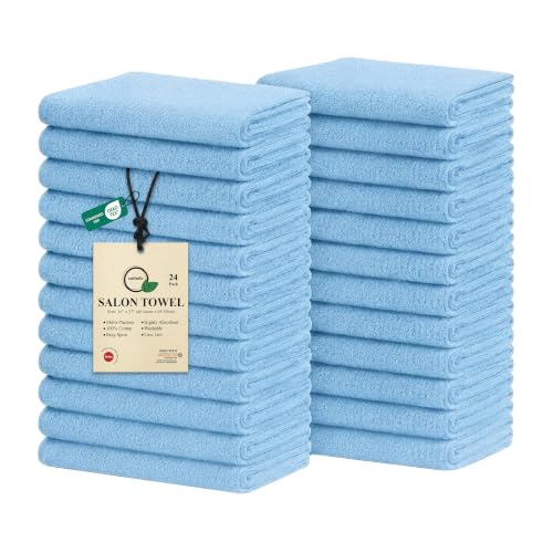 Salon Towels – Pack of 24 (16"x27") 100% Cotton Ring Spun (Not Bleach Proof) Ultra Soft, Highly Absorbent Hand Towels – Bulk for Spa, Gym & Salon (Electric Blue) - color: Electric Blue