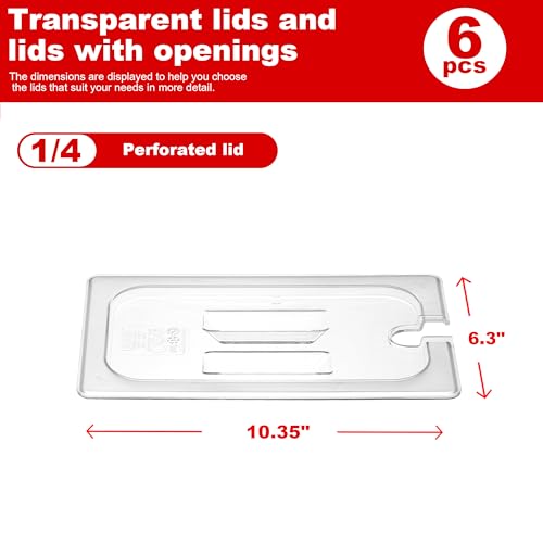 6-Pack Clear Polycarbonate Handled & Notched Lids for 1/4 Size NSF Food Pans - color: 1/4 Size, size: Handled & Notched Lids