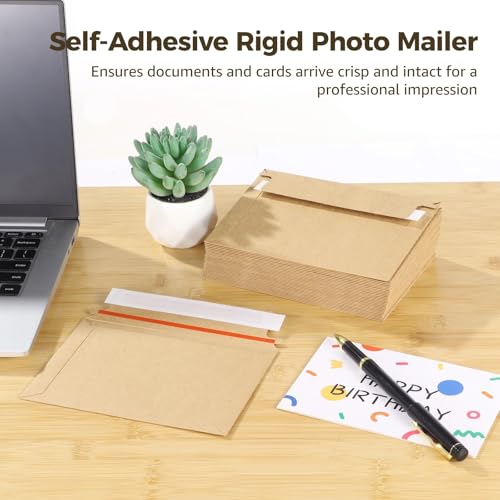 400 PCS 6.5 x 4.5 Inch Self Seal Rigid Mailers, Rigid Photo Mailers, Rigid Mailer Self Seal Cardboard Envelopes for Photos, Document, CD, Coins, Stamps (Brown) - color: Brown