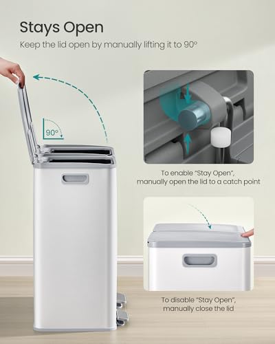 SONGMICS Trash Can, 2 x 8 Gallon (2 x 30 L) Dual-Compartment, Soft-Close - color: Matte White, size: 2 x 8 Gallon