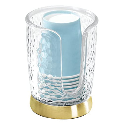 mDesign Plastic/Steel Compact Small Disposable Paper Cup Dispenser Storage Holder for Rinsing Cups on Bathroom Vanity Countertops - Rain Collection - Clear/Soft Brass - color: Clear/Soft Brass