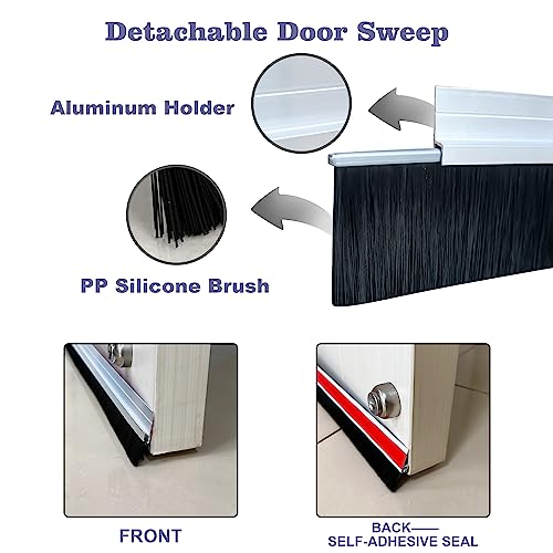 Aluminum Door Sweeper - 39.3" L x 2" W, Soft Brush, Easy-Mount (1, Silver) - color: Silver