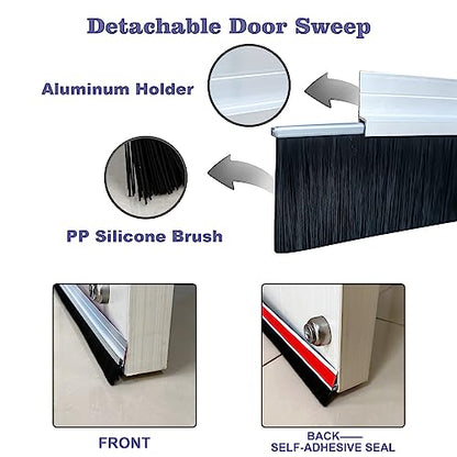Aluminum Door Sweeper - 39.3" L x 2" W, Soft Brush, Easy-Mount (1, Silver) - color: Silver