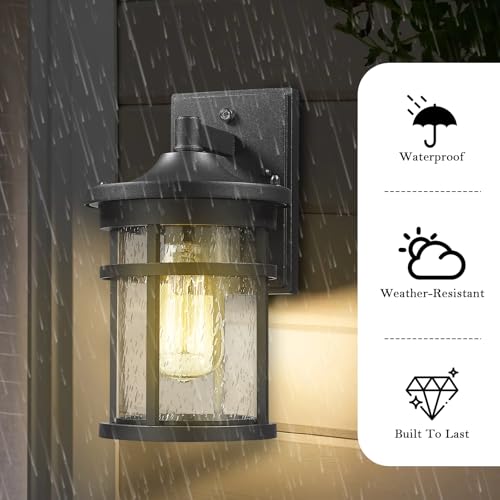 Dusk to Dawn Outdoor Wall Lighting Outdoor Wall Lantern with Sensor Exterior Wall Light Anti-Rust Porch Light Fixtures Wall Mount Waterproof Wall Sconce with Clear Seeded Glass for Garage Patio - size: DIA-6.7"Medium-1 Pack