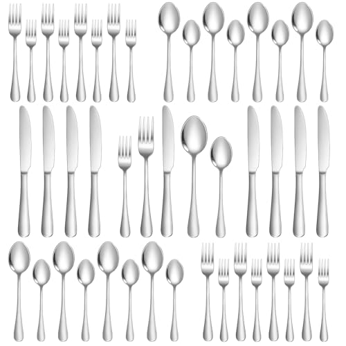 40-Piece Silverware Set for 8, Food Grade Stainless Steel Flatware Set, Mirror Polished Cutlery Utensil Set with Forks, Knives and Spoons, Dishwasher Safe for Home, Restaurant, Wedding and Party Use - size: 40-Piece