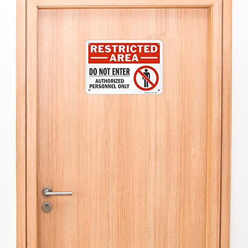 SmartSign (Pack of 4) 7 x 10 inch “Restricted Area - Do Not Enter, Authorized Personnel Only” Metal Sign with Symbol, 40 mil Laminated Rustproof Aluminum, Red, White and Black, Made in USA - style: 7" x 10" - Aluminum (Pack of 4)