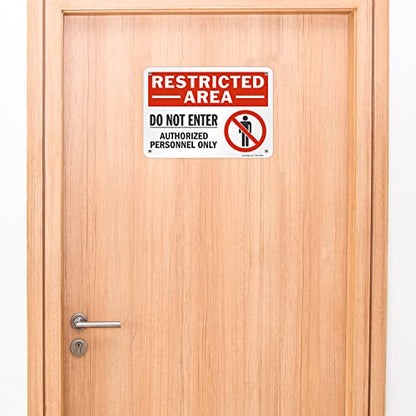 SmartSign (Pack of 4) 7 x 10 inch “Restricted Area - Do Not Enter, Authorized Personnel Only” Metal Sign with Symbol, 40 mil Laminated Rustproof Aluminum, Red, White and Black, Made in USA - style: 7" x 10" - Aluminum (Pack of 4)