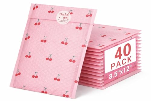 Cozymood 8.5x12 Bubble Mailers 40 Pack Cherry Pattern Pink Padded Envelope - color: Cherry, size: 8.5 x 12" 40PC