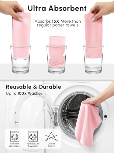 Microfiber Cleaning Cloths Roll 75 Pack 12x12 Inch Lint Free - color: Pink