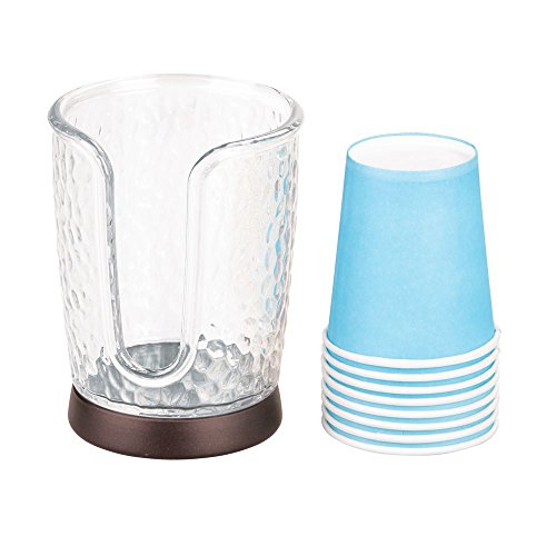 mDesign Plastic/Steel Compact Small Disposable Paper Cup Dispenser Storage Holder for Rinsing Cups on Bathroom Vanity Countertops - Rain Collection - Clear/Bronze - color: Clear/Bronze