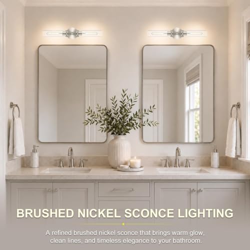 Vanity Lights for Bathroom,Knurled Texture 2-Light Brushed Nickel Wall Sconce,Clear Glass Vanity Mirror Lights,Modern Hardwired Chrome Bathroom Light Fixtures,Large Wall Lamps for Living Room,Bedroom - color: Clear Glass-Nickel, size: 1 Pack