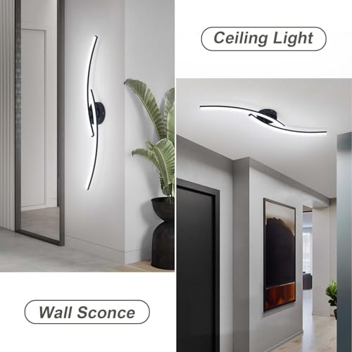 Modern LED Ceiling Light 22W Black Linear Ceiling Lights Fixture 6000K Aluminum 31.4Inch Long Flush Mount Ceiling Light Fixture Lamp for Bedroom Hallway Kitchen Bathroom - color: Black,Intersect, size: 31.49Inch