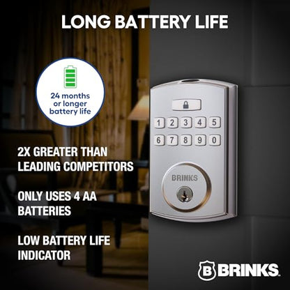 Brinks Fingerprint Door Lock with Lever – Keyless Entry Biometric Lock, Electronic Keypad Fingerprint Deadbolt with Auto-Locking, Front Door Lock and Interior Lever Set, Satin Nickel - color: Satin Nickel, style: Deadbolt & Passage Lever