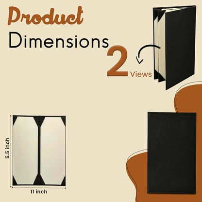 Prestine Menu Covers Made of Premium Faux Leather (10-Pack) - 5.5" x 11" - 2 Views - Black - Restaurant Menu - Wine List - Bar Menu - size: 5.5”x11” - 2 Views