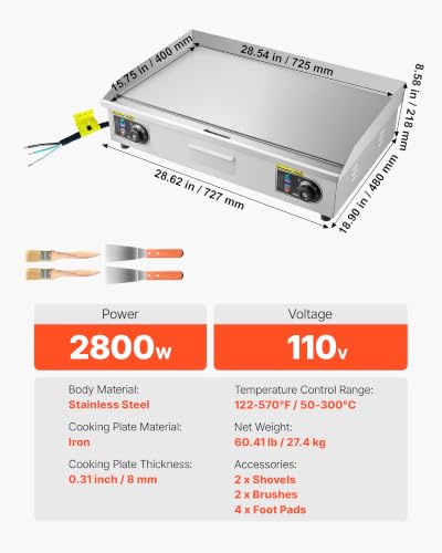 VEVOR Commercial Electric Griddle, 30" No Plug, Countertop Flat Top Griddle - size: 30"
