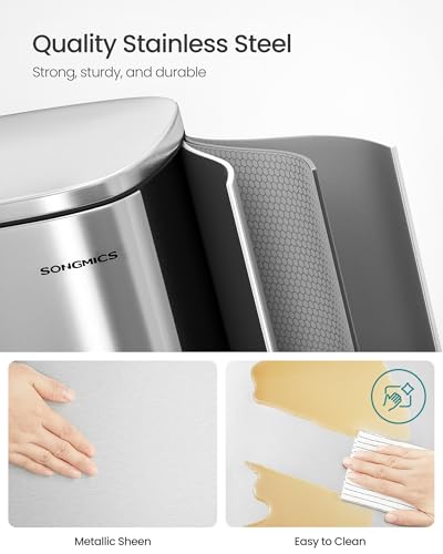 SONGMICS 13 Gallon (50 L) Trash Can, Stainless Steel, Step-On Pedal - color: Silver, size: 13 Gal.