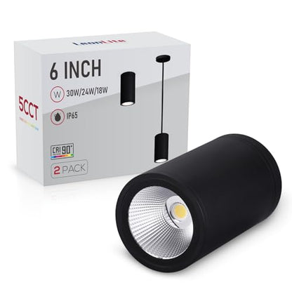 LEONLITE 2-Pack 5CCT 6 Inch LED Tube Architectural Pendant Downlight, Black - color: Black