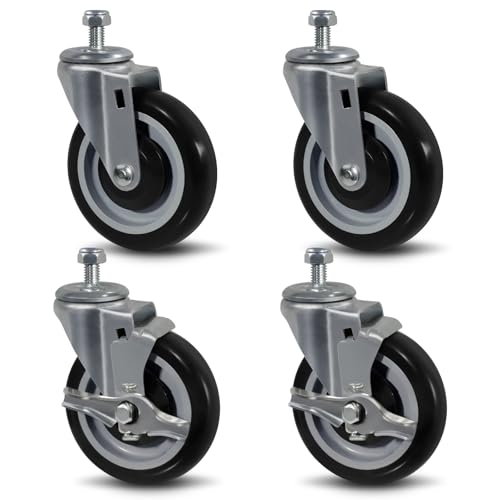 SY America 5" Shopping Cart Replacement Wheels,Stem Casters Swivel Casters Set of 4 Heavy Duty Castors,Load Capacity 1400 lbs (Black) - color: Black, size: 2 Brake & 2 Swivel