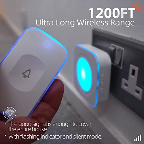 Wireless Doorbell 1200 Feet Waterproof Doorbells for Home with 36 Melodies 4 Volume levels, Flash Led Light (1 Receiver&1 Touch Button White) - color: 1 Receiver 1 Button