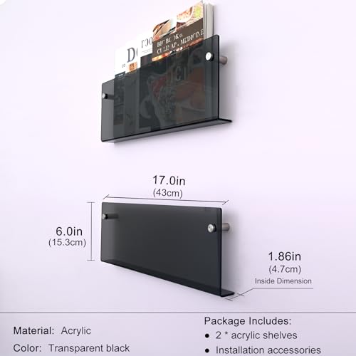 2 Pcs Acrylic Magazine Rack, 17" Black Record Holder, Hanging Bookshelf Literature Storage Rack for Waiting Room, Office, Home Display - size: Black 17 Inch