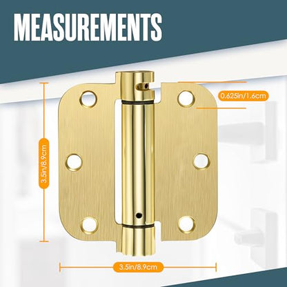 Self Closing Door Hinges, Auto Closing Hinge, 3.5"x3.5", 2 PK, Satin Brass - color: Satin Brass Finish, size: 3.5 Inch, 5/8 Radius