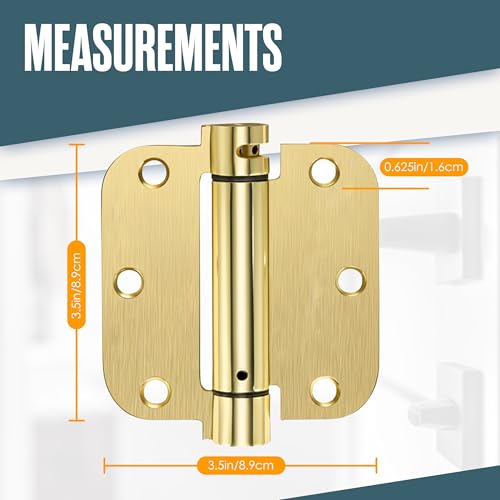 Self Closing Door Hinges, Auto Closing Hinge, 3.5"x3.5", 2 PK, Satin Brass - color: Satin Brass Finish, size: 3.5 Inch, 5/8 Radius