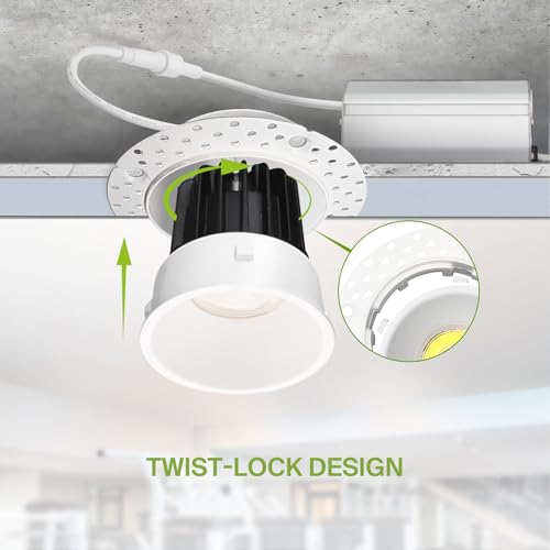 ASD 2 Inch Trimless LED Recessed Ceiling Light Fixture, Mud-in Canless Downlight with Junction Box, 5CCT Selectable 2700K-5000K, 8W 643 Lumens, CRI90+, Anti-Glare, Dimmable, IC & Wet Rated, ETL - color: White 1 Pack, size: 2" 8 Watt