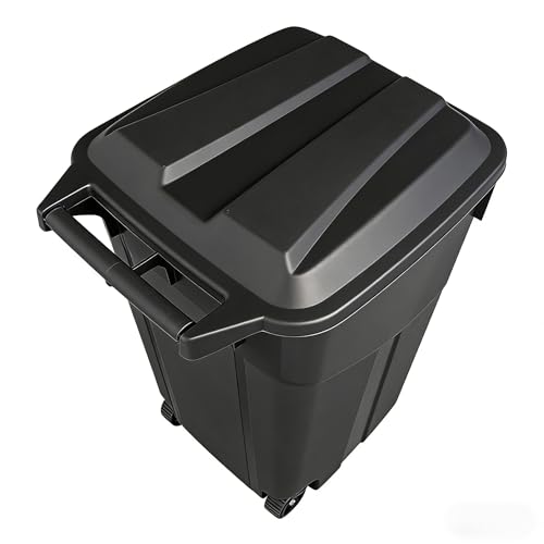 45 Gallon Wheeled Trash Can with Attached Lid, Heavy Duty Garbage Can