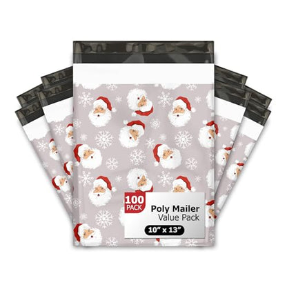 10x13 (100) Christmas Poly Mailers - Santa Claus Designer Poly Mailers Self Sealing Shipping Envelopes Holiday Premium Printed Bags For Small Businesses - color: Santa, size: 10x13