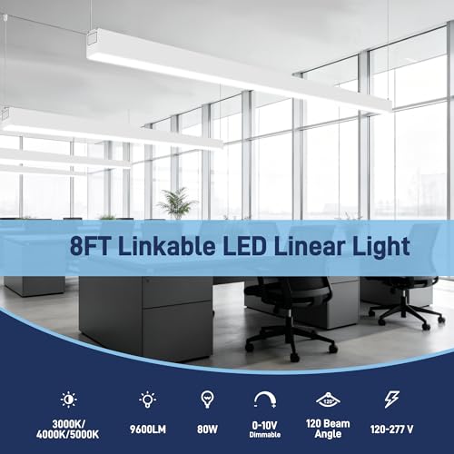 hykolity 8FT Linkable LED Linear Light, 80W 9600LM 3CCT 3000K/4000K/5000K - color: Silver, size: 8FT-4Pack