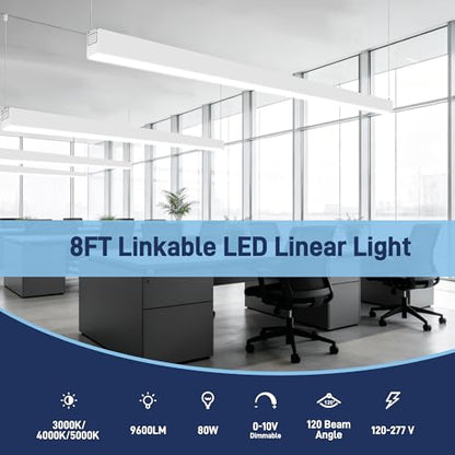 hykolity 8FT Linkable LED Linear Light, 80W 9600LM 3CCT 3000K/4000K/5000K - color: Silver, size: 8FT-4Pack