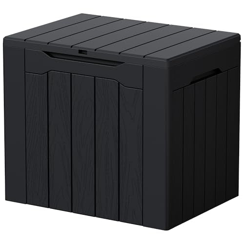 Devoko 29 Gallon Deck Box, Waterproof Resin Outdoor Storage Box - color: Black, size: 29 Gallon
