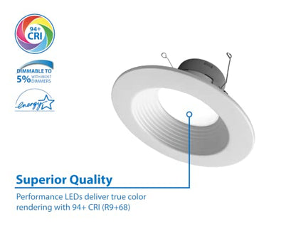 Nicor DLR56(v6) 5/6-inch White 900 Lumen 3000K Recessed LED Downlight with Baffle (12 Pack) (DLR566091203KWHBF-12) - color: White Baffle, style: 12 Pack