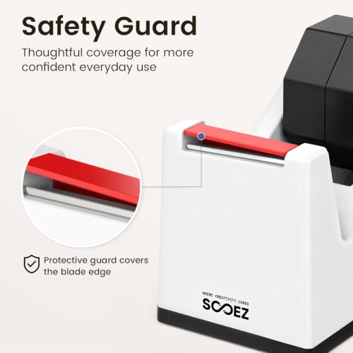 Sooez Weighted Tape Dispenser, Aesthetic Packing Tape Dispenser Desk, with Storage Compartment, Super Heavy Duty Tape Holder, Fit 1.88" to 2" Wide Tape, Tape Cutter Packing Shipping Supplies