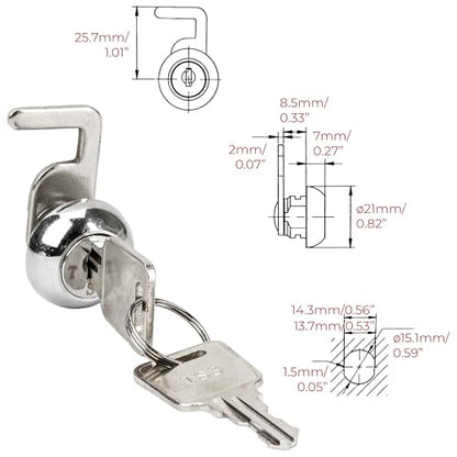 Cash Register Drawer Cam Lock with Quick Clip and 2 Keys – 25.7 x 22mm Replacement Cam Lock Ideal for Cash Boxes, POS Drawers, Gym Lockers, Metal File Cabinets, and Flight Boxes