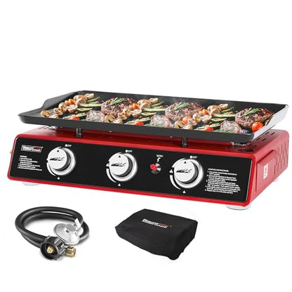 Royal Gourmet PD1301R 3-Burner Tabletop Propane Gas Griddle with Cover - color: Red