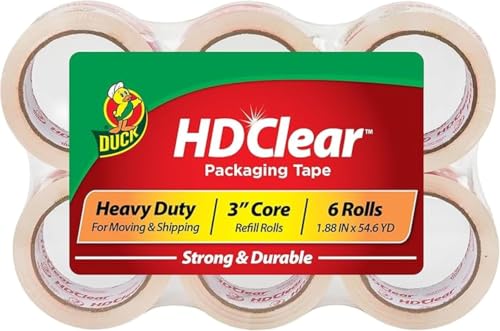 Duck HD Clear Packing Tape Refills-6 Rolls of Heavy Duty Shipping and Moving Packing Tape-Clear Strong Packaging-Tape for Boxes,Packing-and Moving Supplies-1.88 in. x 54.6 Yards (441962),(Pack of 6) - size: 36 Rolls, style: Refill