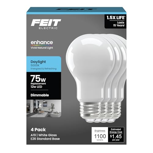 Feit Electric A19 Enhance LED Light Bulb, 75W Eq, Daylight, 4 Pack - color: 5000k Daylight, size: 4 Pack