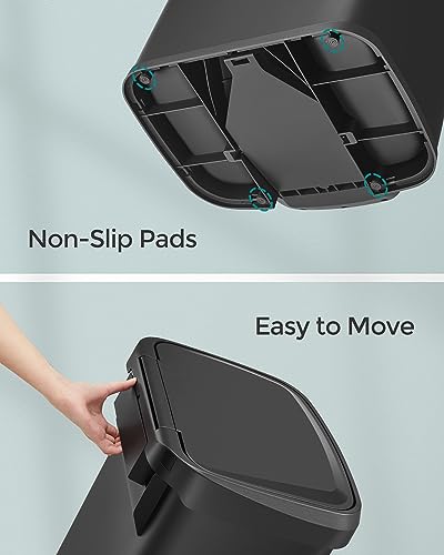 SONGMICS Kitchen Trash Can, 13-Gallon (50 L) Stainless Steel, Soft Closure - color: Black, style: 13 Gallons