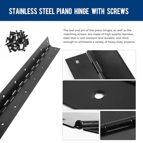 2 Pack Black Piano Hinge 48 Inch x 3 Inch, 0.05" Leaf Thickness - color: Black, size: 48" Long x 3" Overall Width