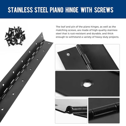 2 Pack Black Piano Hinge 48 Inch x 3 Inch, 0.05" Leaf Thickness - color: Black, size: 48" Long x 3" Overall Width