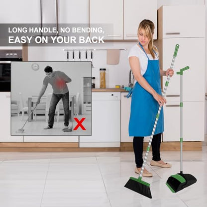 Green Broom and Dustpan Combo Set, 51" Long Handle Broom - color: Green