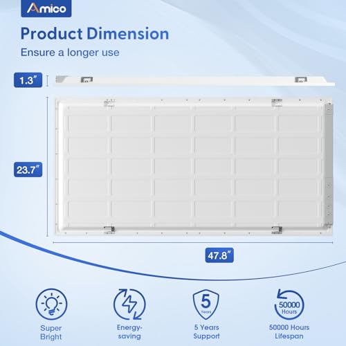 Amico 12 Pack 2x4 LED Flat Panel Light with 3CCT Selectable, 50W, ETL/FCC - size: 2x4 12Pack