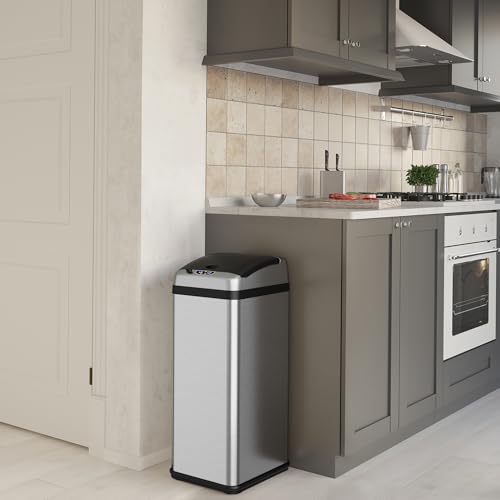 iTouchless 13 Gallon Sensor Kitchen Trash Can with Lid | AC Adapter |Filter - color: Platinum