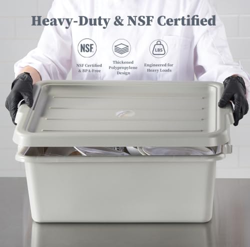 CURTA 3Pack Commercial Bus Tub with Lids, 21"x15"x7" Gray NSF Dish Box - size: 21.06" x 15.35" x 7.09" - With Lid